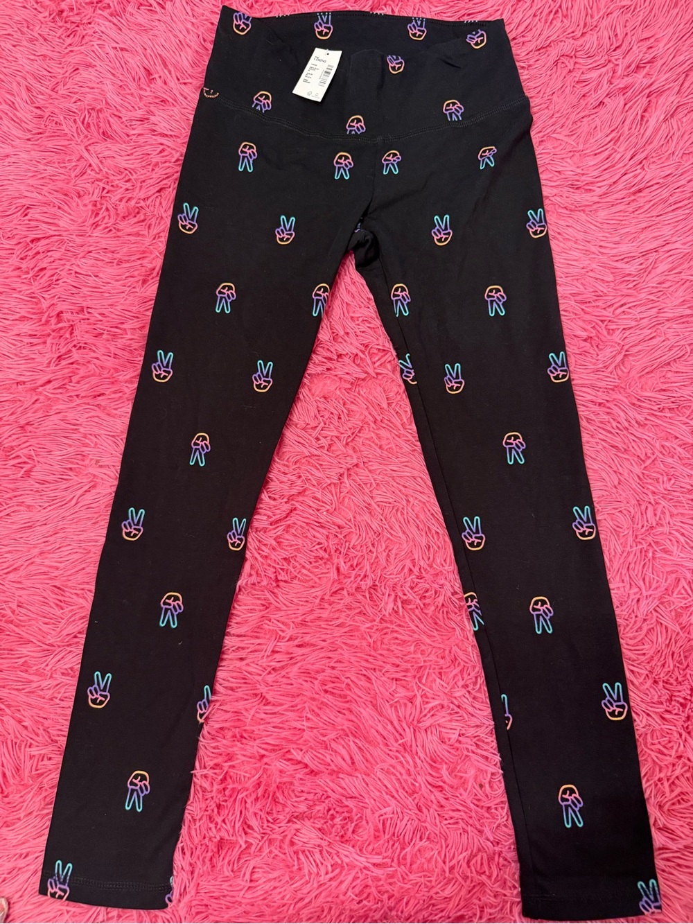 The Children's Place Black Leggings with Neon Peace & Hand Print